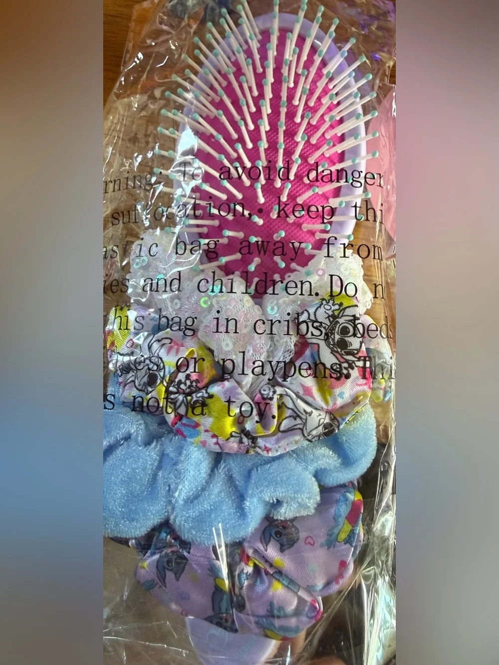NWT Disney Pastel Hair Brushes and Scrunchie Set with Sequins & Character Print